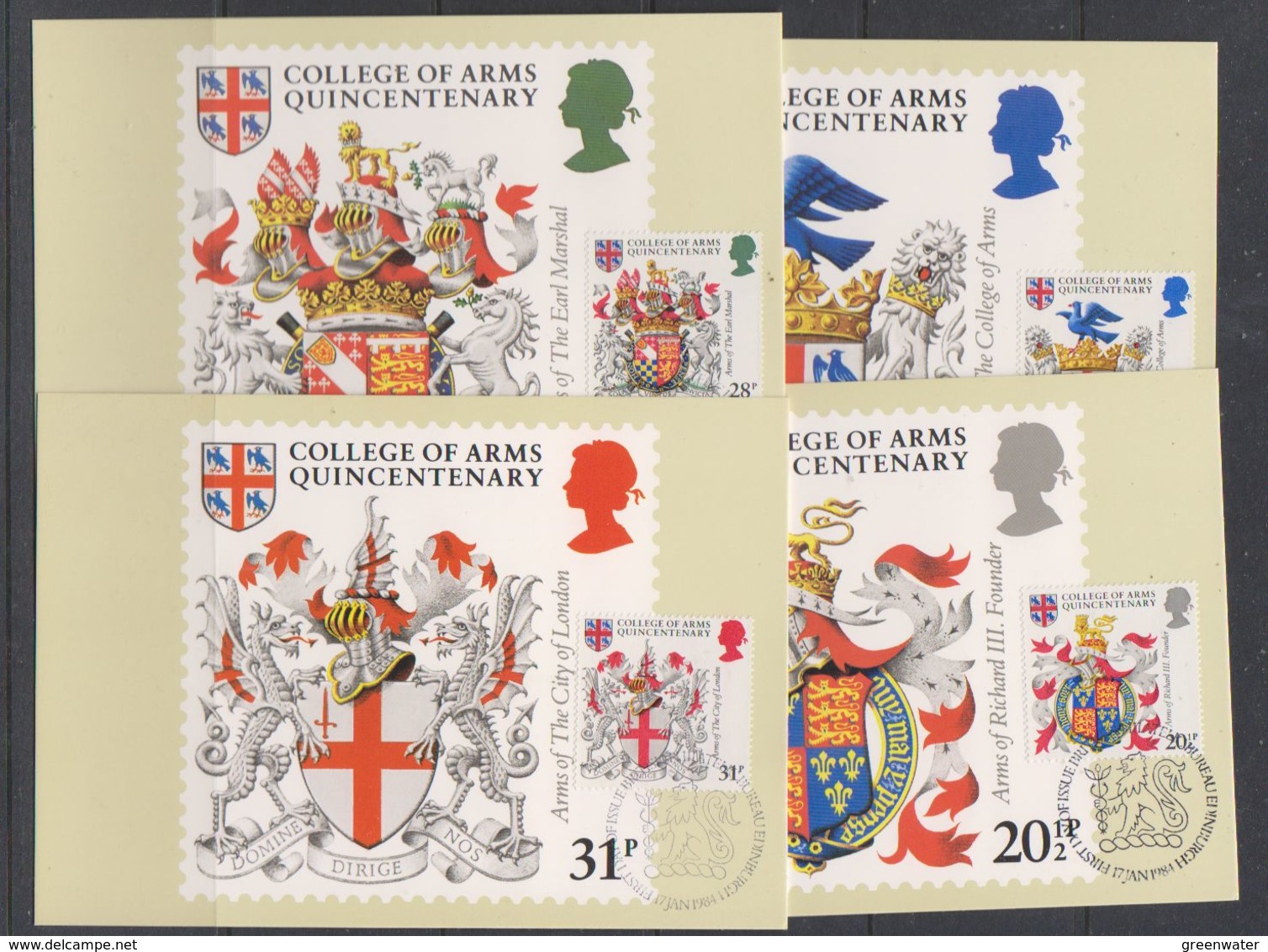 Great Britain 1984 College Of Arms 4v 4 Maxicards (38654) - Maximumkaarten