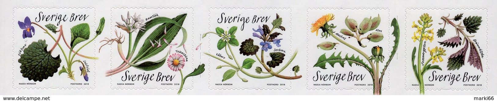Sweden - 2018 - Nature's Larder - Flowers - Mint Self-adhesive Stamp Set - Ungebraucht
