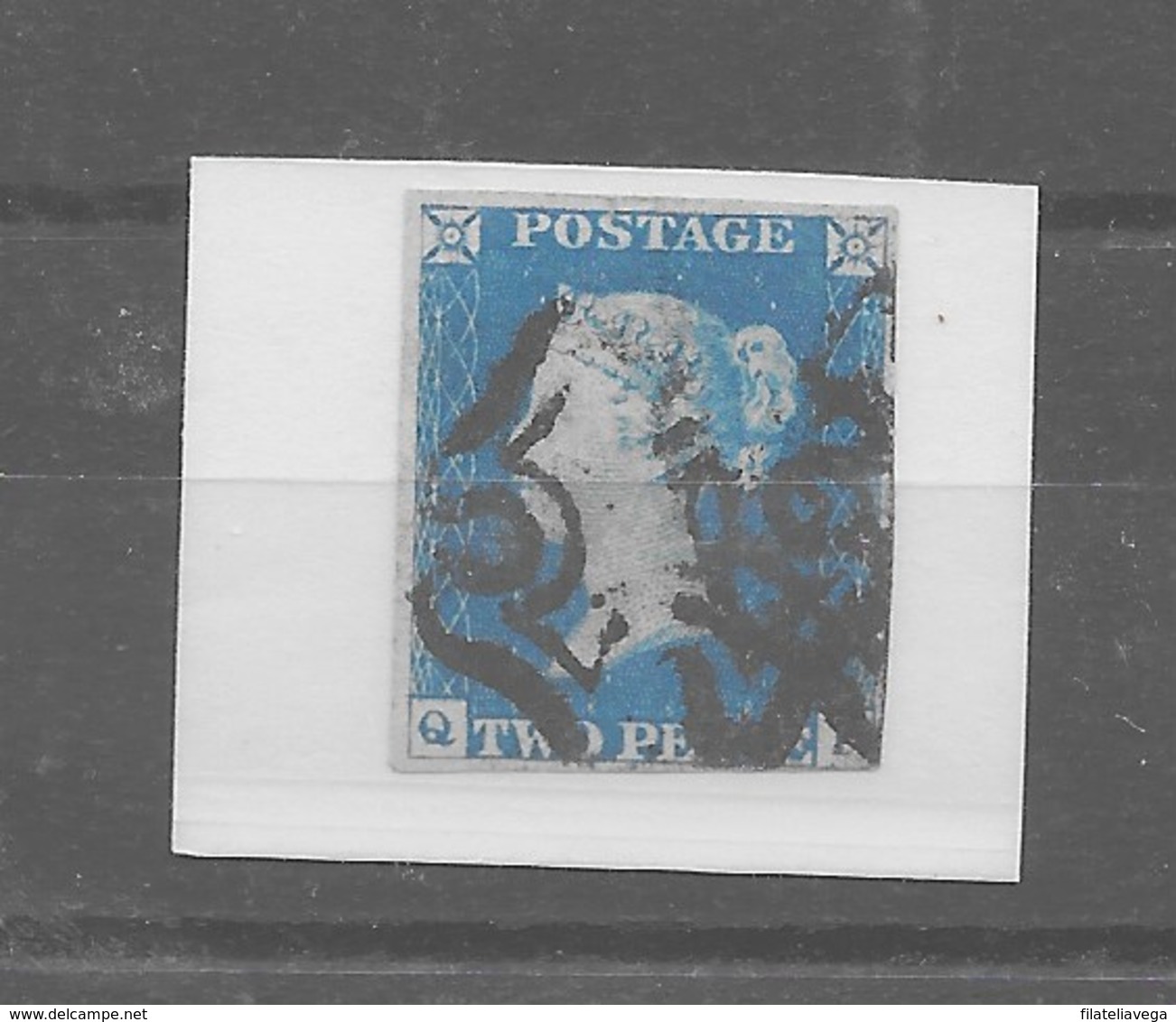 Sello De Inglaterra "Blue Two Pence" Black Maltese Cross Nº Yvert 2. Nº Scott 2b O - Used Stamps