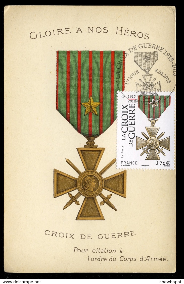 Carte Maximum - Centenaire De La Création De La Croix De Guerre Verdun 8-4-2015 - 2010-2019