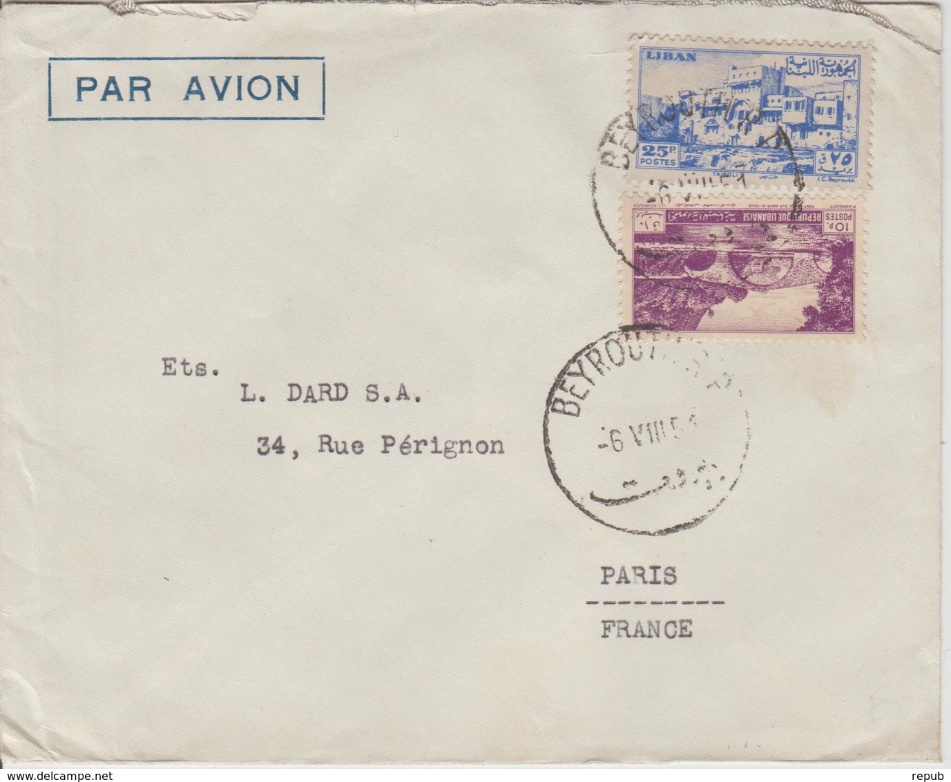 Liban Lettre De 1951 Par Avion Pour La France - Lebanon