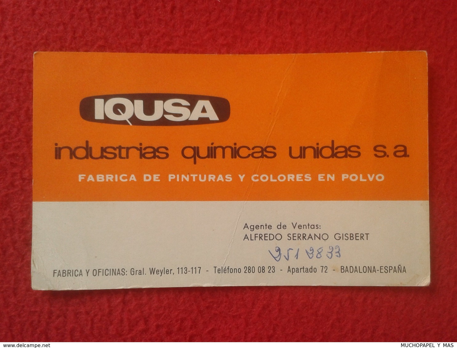 ANTIGUA TARJETA DE VISITA VISIT CARD PUBLICIDAD PUBLICITARIA O SIMIL IQUSA BADALONA ESPAÑA INDUSTRIAS QUÍMICAS UNIDAS - Tarjetas De Visita