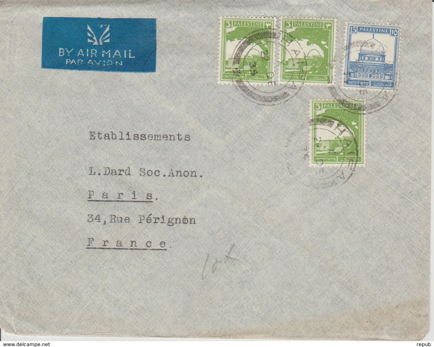 Palestine Lettre De 1935 Par Avion Pour La France - Palestine