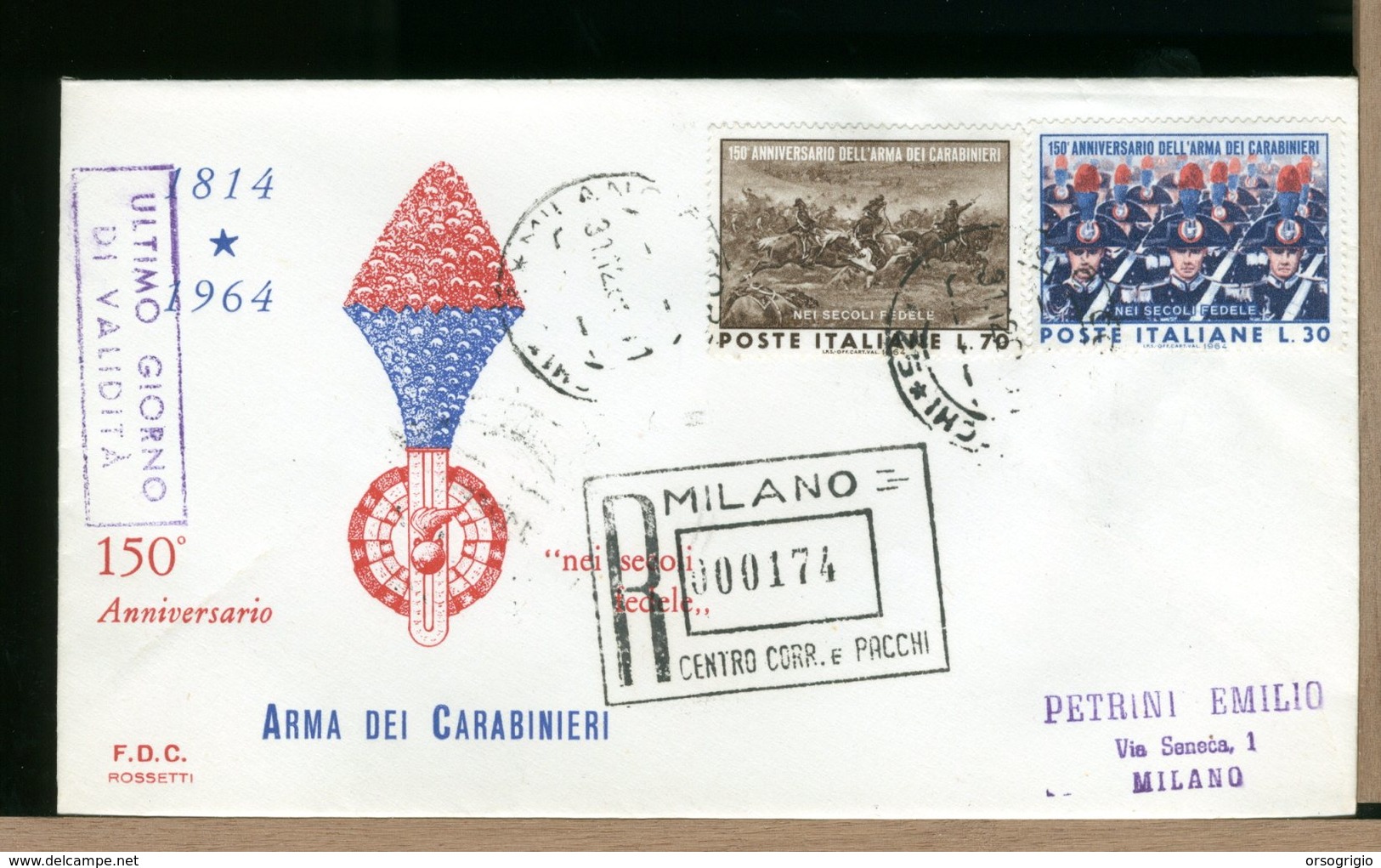 ITALIA - ULTIMO GIORNO VALIDITA - 1963 - CARABINIERI - Con Timbro Arrivo - FDC