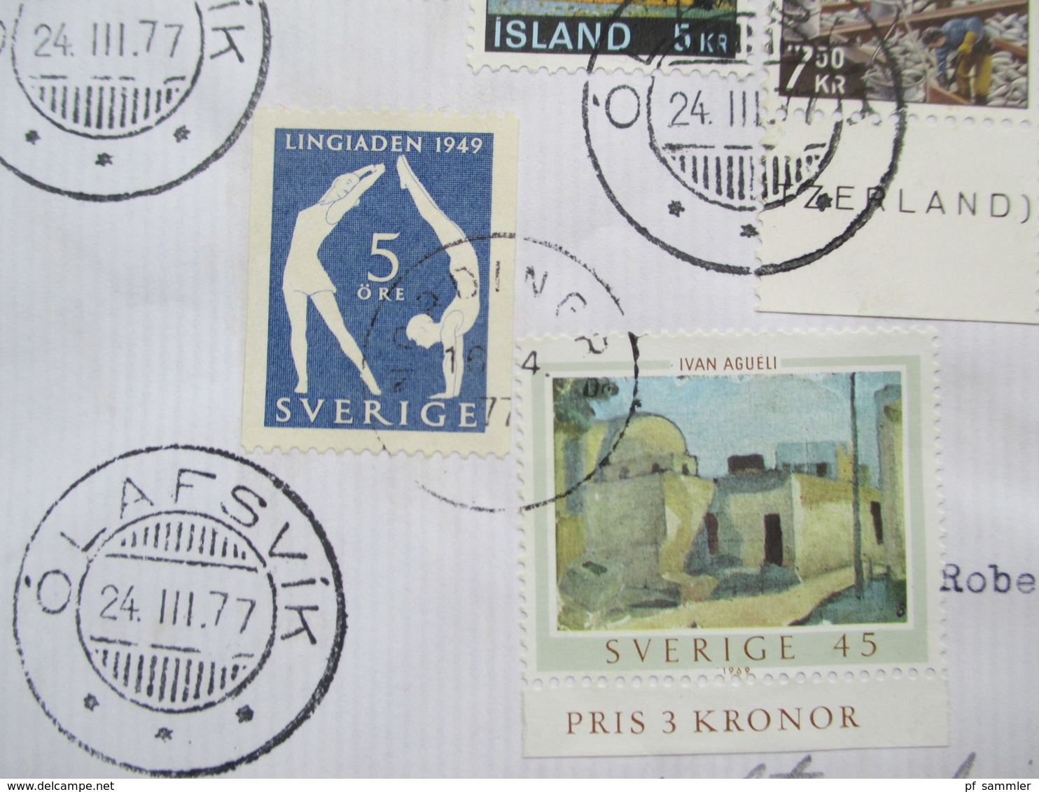 Island Beleg Mit Buntfrankatur Nach Schweden Mit Nr. 349 Und 640 Aus Block 1 Als Nachporto! Seltener Beleg!! - Storia Postale