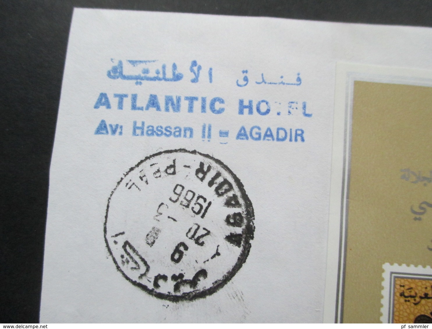 Marokko Luftpostbrief Jubiläumsblock 25. Kronjubiläum König Hassan II. Atlantic Hotel Av. Hassan II Agadir. RRR - Maroc (1956-...)