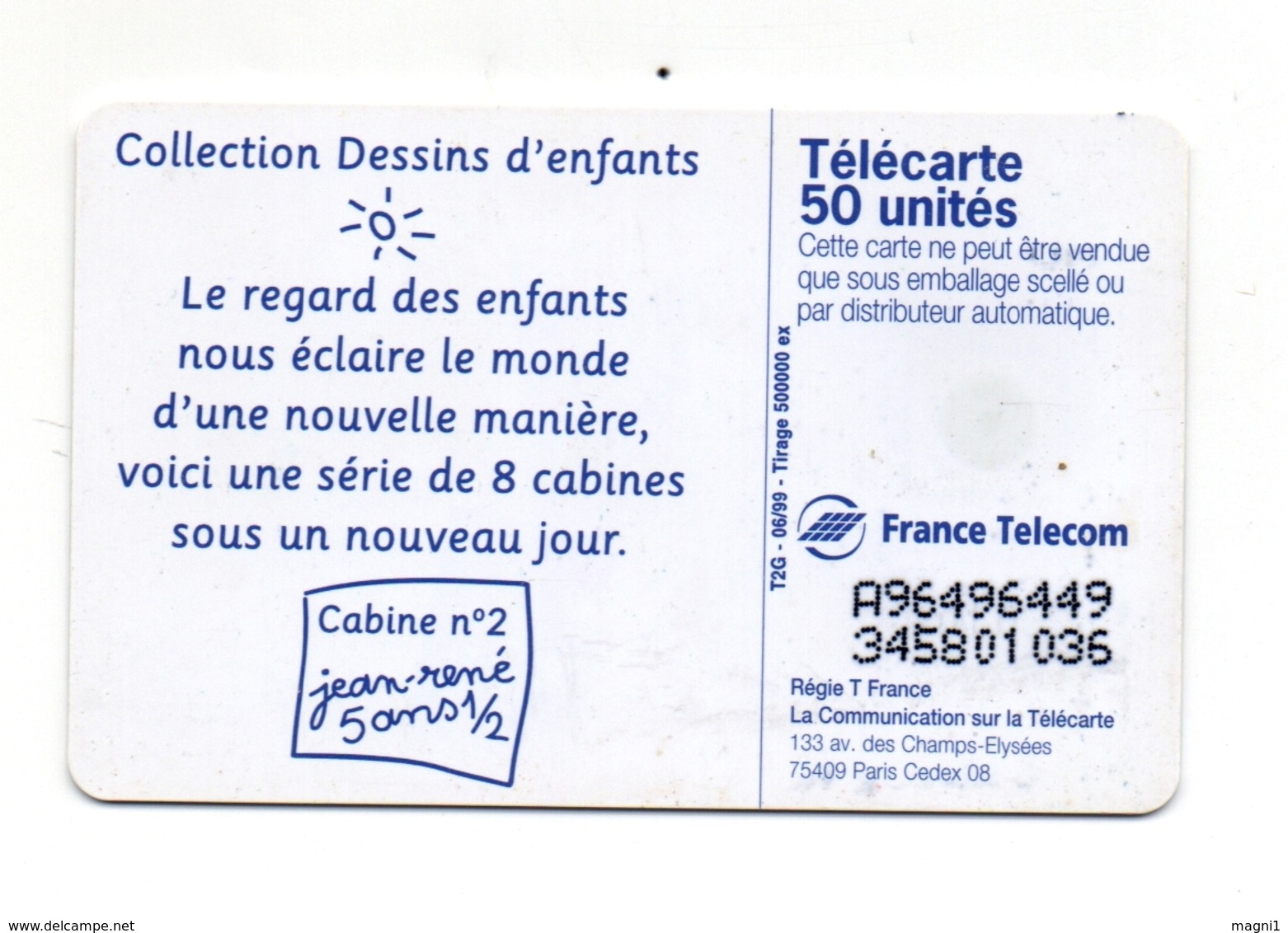 Télécarte - La Cabine De Ma Rue - Jean-René 5 Ans1/2 - Telephones