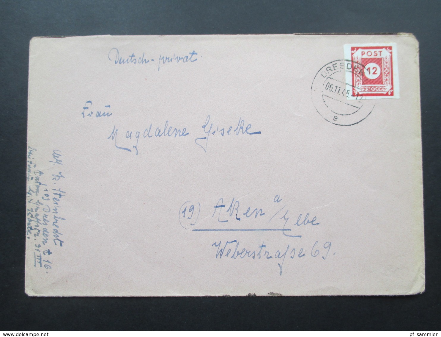 SBZ 6.11.1945 Ost Sachsen Nr. 46 EF Dresden. Breitrandige Marke! - Autres & Non Classés