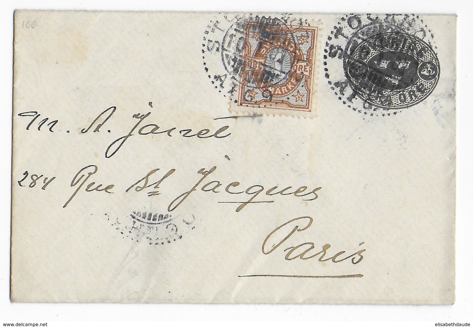 SUEDE - 1902 - ENVELOPPE ENTIER POSTAL De STOCKHOLM => PARIS - Interi Postali