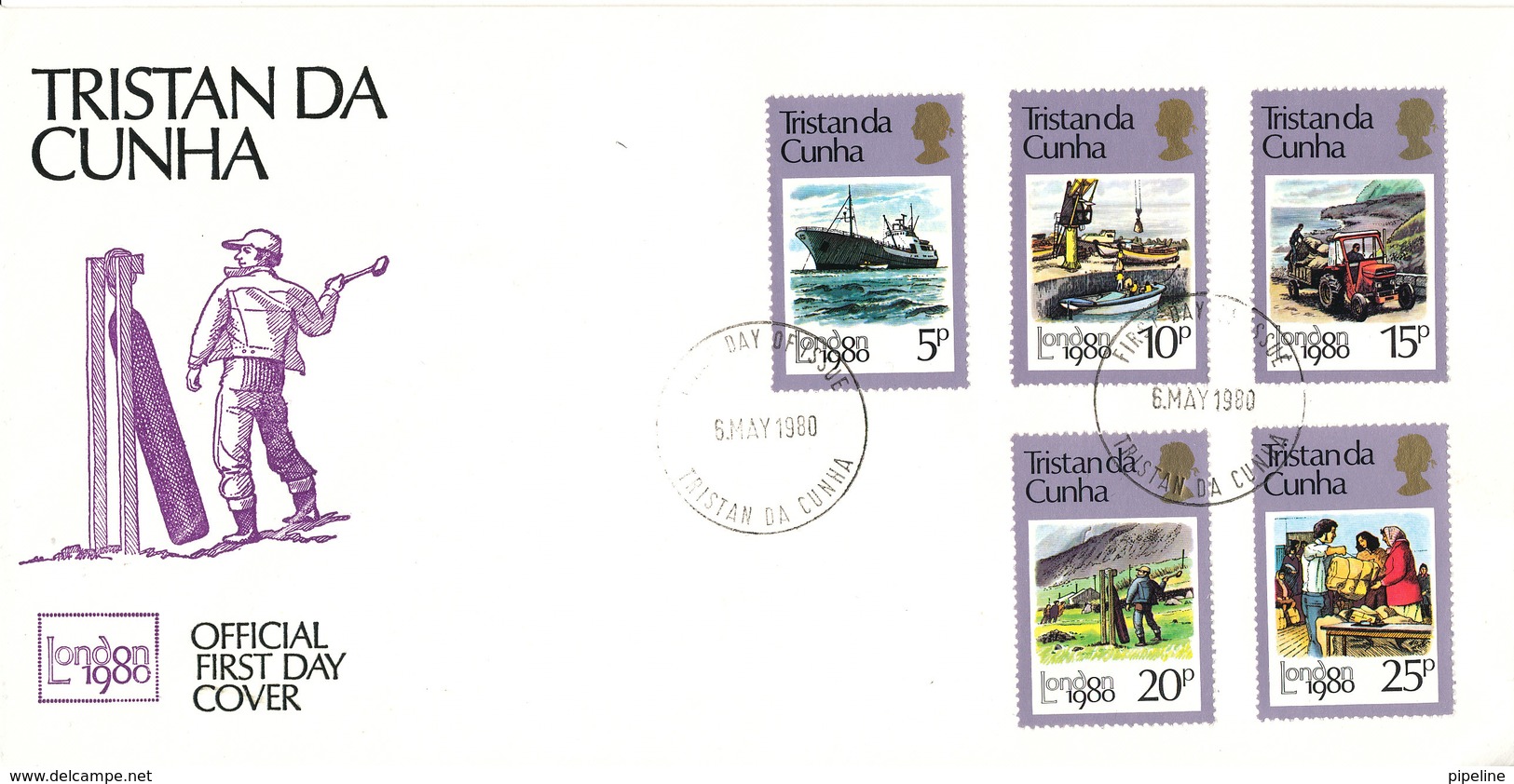 Tristan Da Cunha FDC 6-5-1980 London 1980 Complete Set Of 5 With Cachet - Tristan Da Cunha