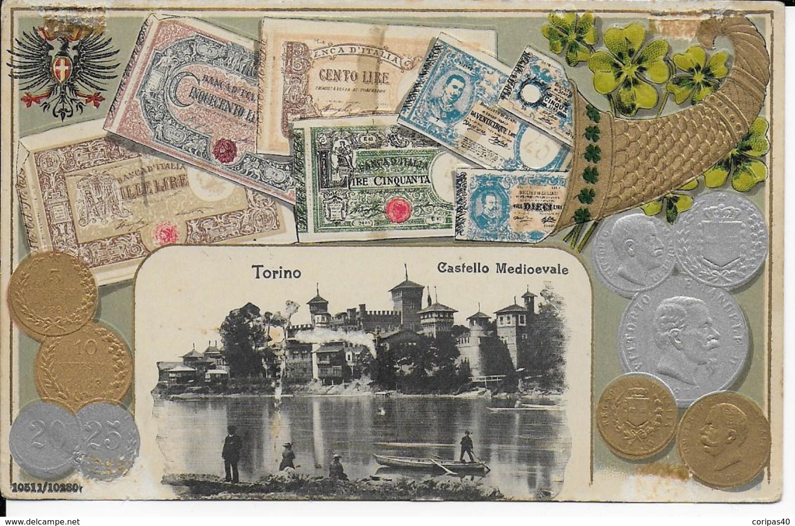 3 Cpa Italie- Torino- Castello Médiévalle Avec Billets Et Monnaies En Relief-Ponte Monumentale Umberto -Valentino- Coste - Autres & Non Classés