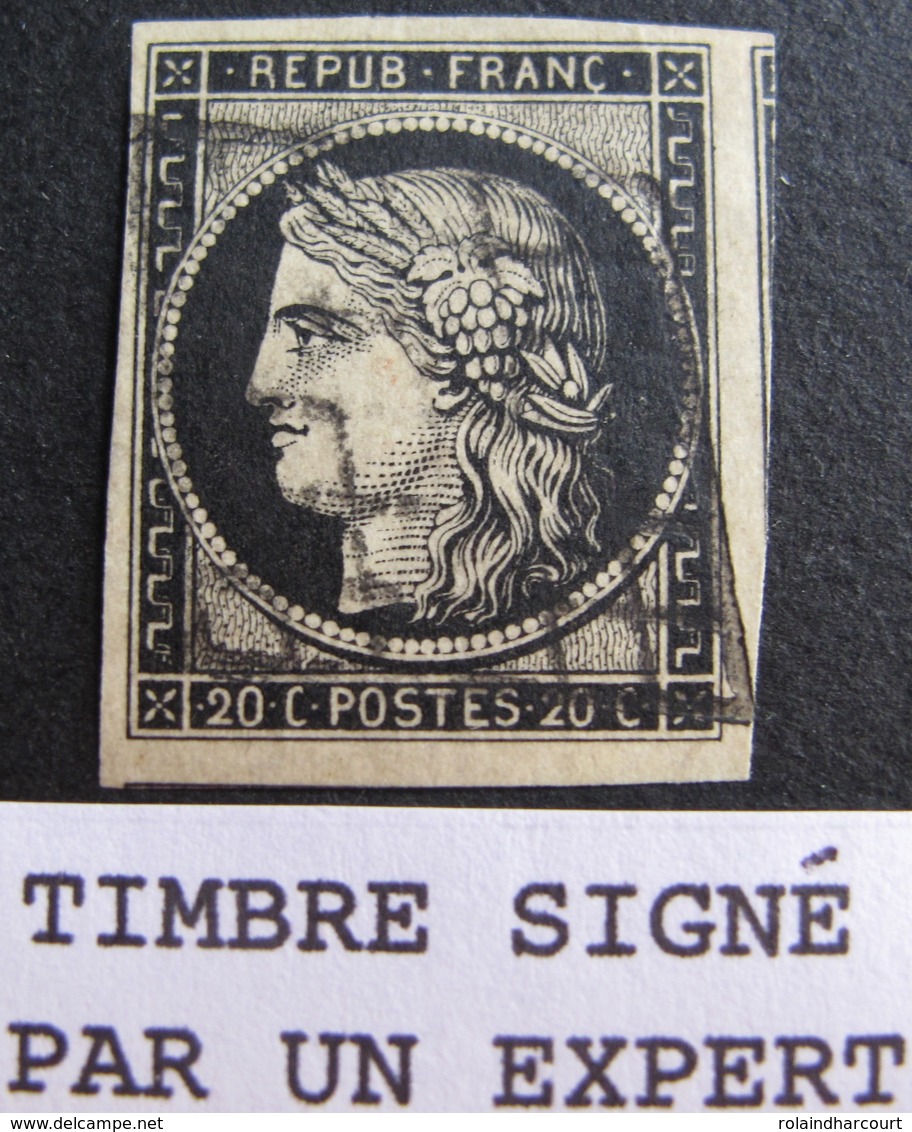 LOT R1749/38 - CERES N°3 ☛☛☛ Timbre Signé Par Un Expert - GRILLE NOIRE - 1 VOISIN - Cote : 65,00 € - 1849-1850 Cérès