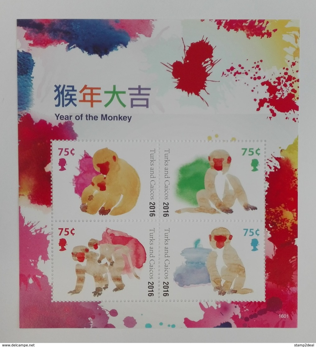 Turks And Caicos 2016** SH.1601. Year Of The Monkey MNH [18;16] - Astrology