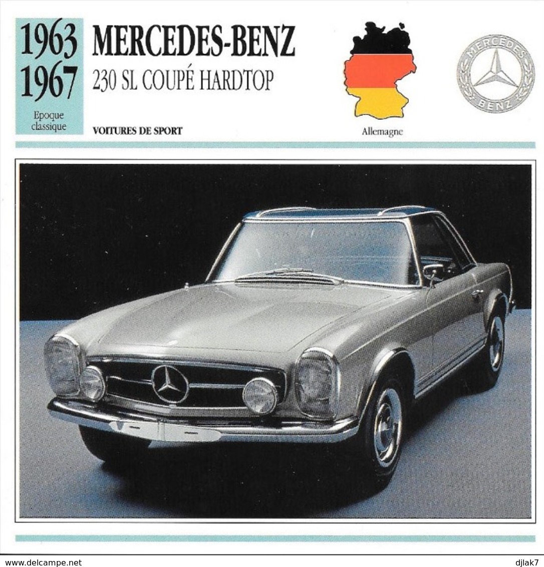 Fiche Editions Atlas Automobile Voitures De Sport Mercedes Benz 230 SL Coupé Hardtop - Voitures