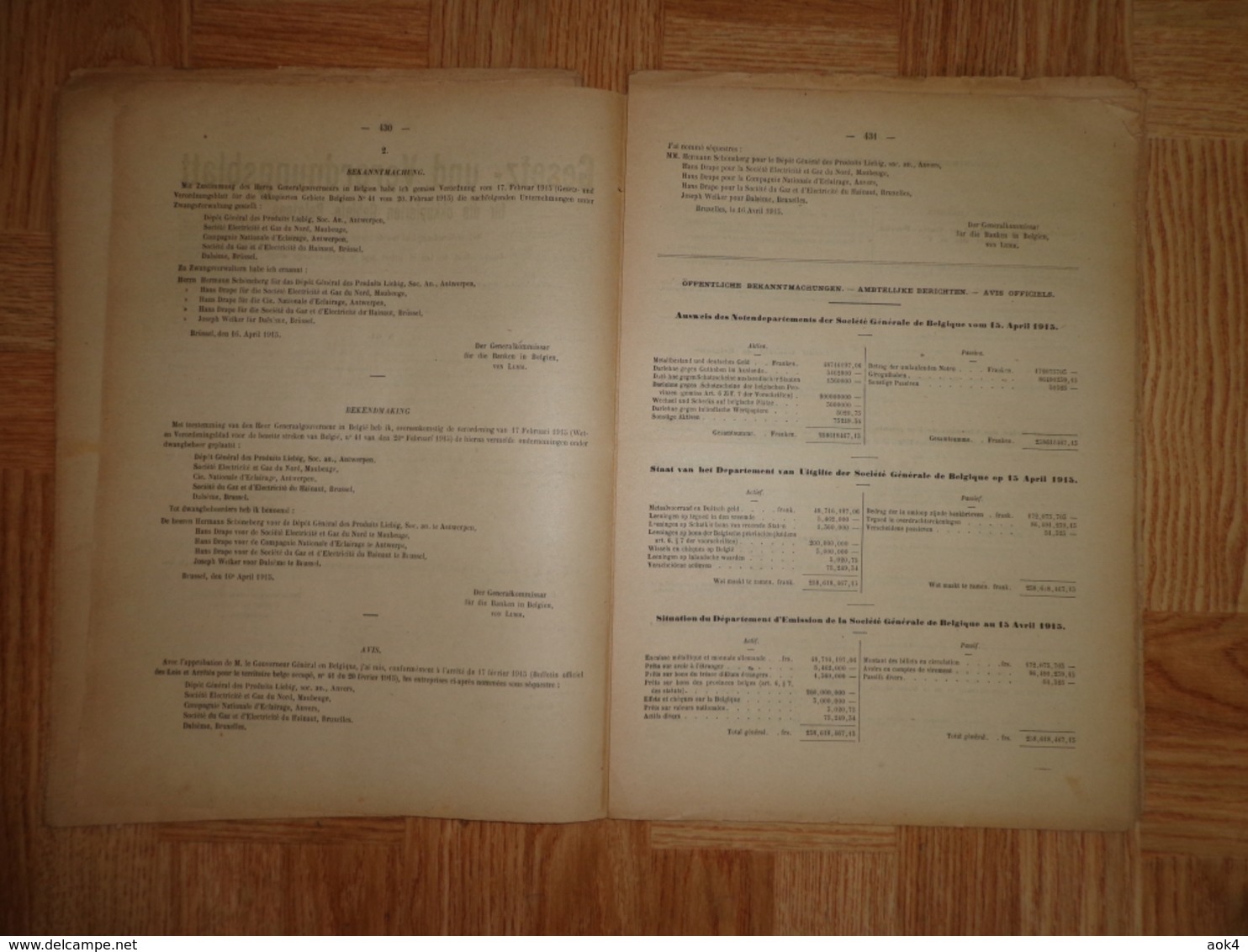 Gesetz Und Verordnungsblatt Für Die Okkupierten Gebiete Belgiens Moniteur Staatsblad Generalgouvernement 1915 - Décrets & Lois