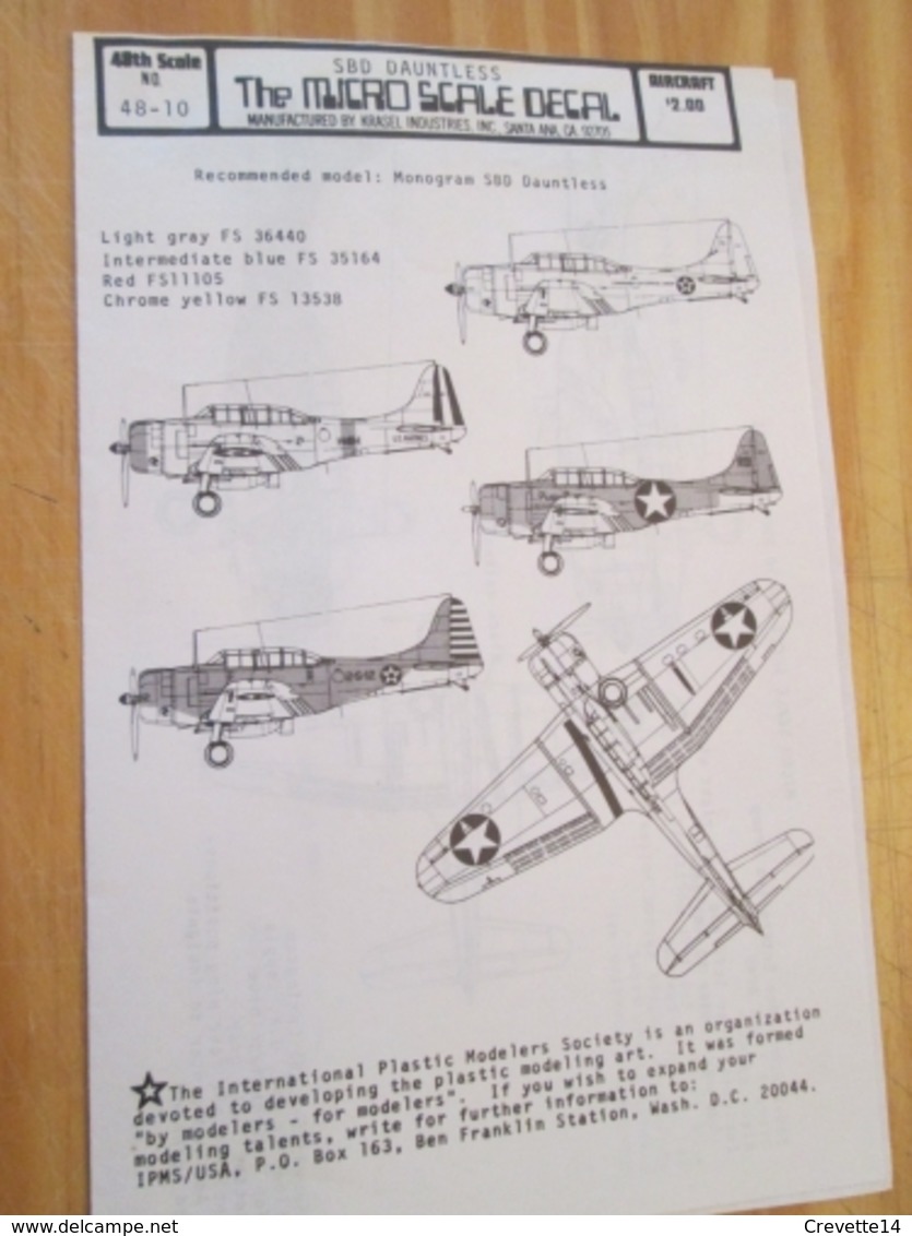 DEC514 : Planche De Décals Pour Maquette D'avions 1/48e  : Marque MICROSCALE Pour SBD DAUNTLESS , 4 Décos Possibles - Décals