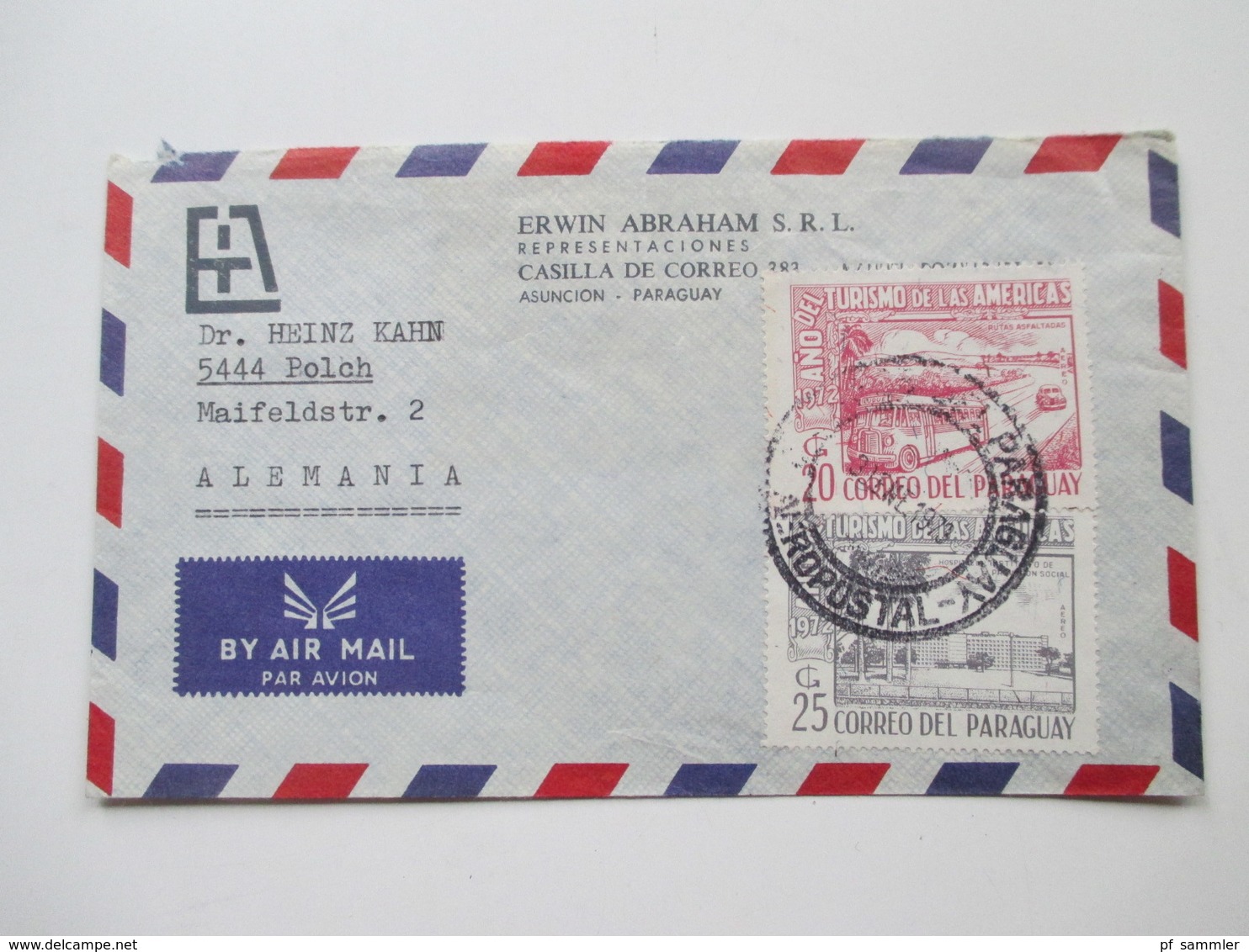 Paraguay ca. 1972 - 82 Korrespondenz 25 Luftpost Briefe. einige mit Inhalt! Certificado. Erwin Abraham S.R.L.