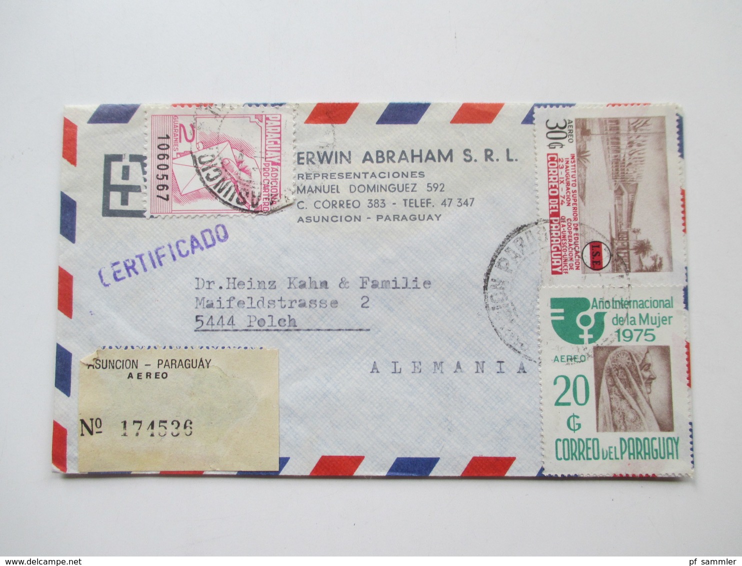 Paraguay ca. 1972 - 82 Korrespondenz 25 Luftpost Briefe. einige mit Inhalt! Certificado. Erwin Abraham S.R.L.