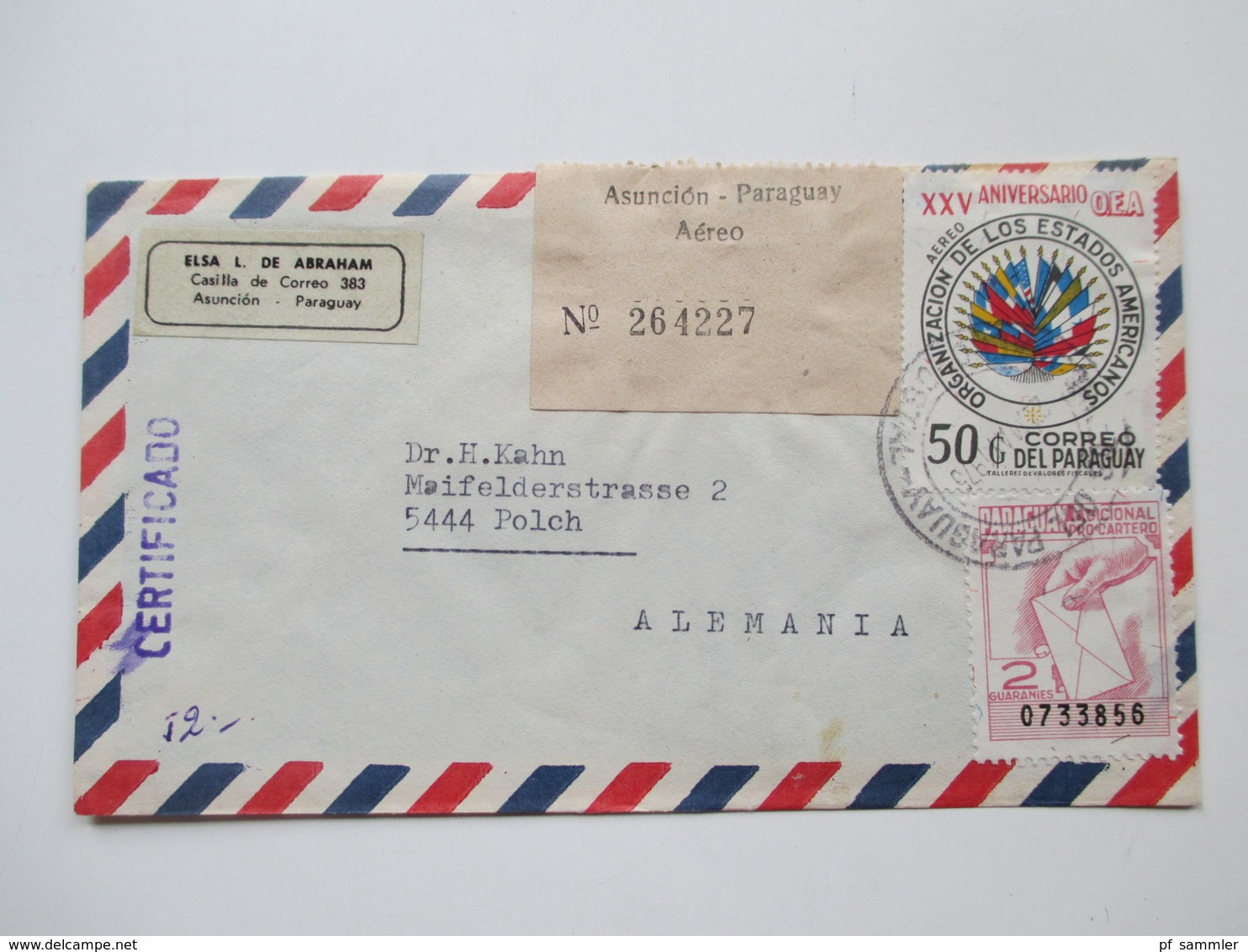 Paraguay ca. 1972 - 82 Korrespondenz 25 Luftpost Briefe. einige mit Inhalt! Certificado. Erwin Abraham S.R.L.