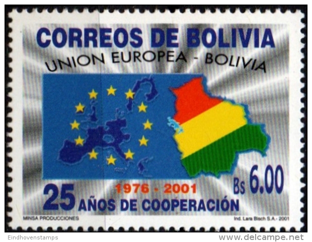 Bolivia 2001, Bolivian-European Cooperation Treaty 1 Value MNH Flag European Union - Bolivië