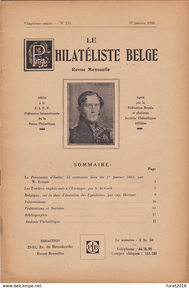 LE PHILATELISTE BELGE N° 215  Revue Mensuelle 18 Pages - Sonstige & Ohne Zuordnung