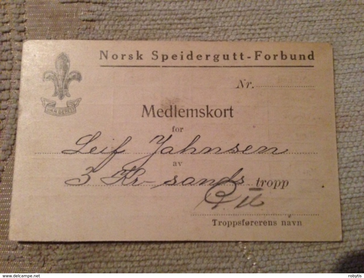 Norway  1926 Membership Card - Otros & Sin Clasificación