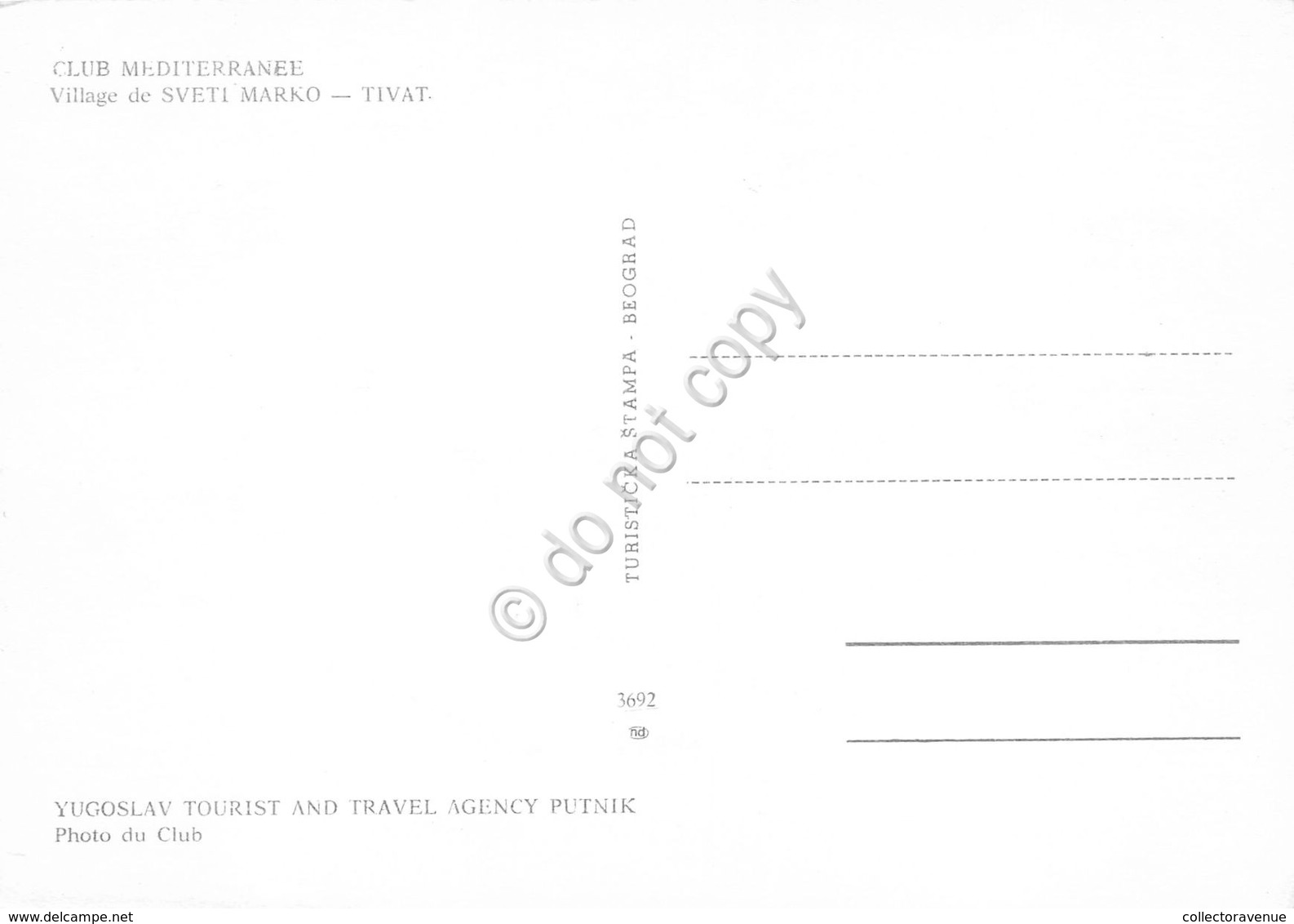 Cartolina Yugoslav Sveti Marko Tivat Club Mediterranee - Non Classificati