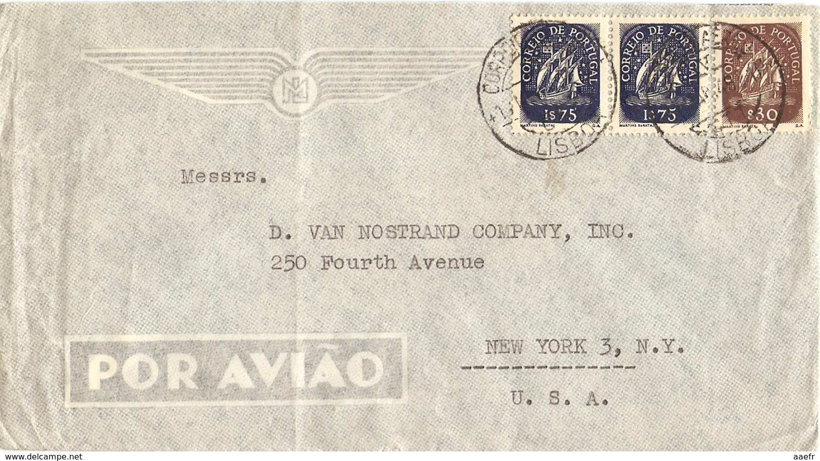Portugal - 1948 - Lettre Poste Aérienne De Lisbonne à New-York - TP 632 Et 636 X 2 - Lettres & Documents