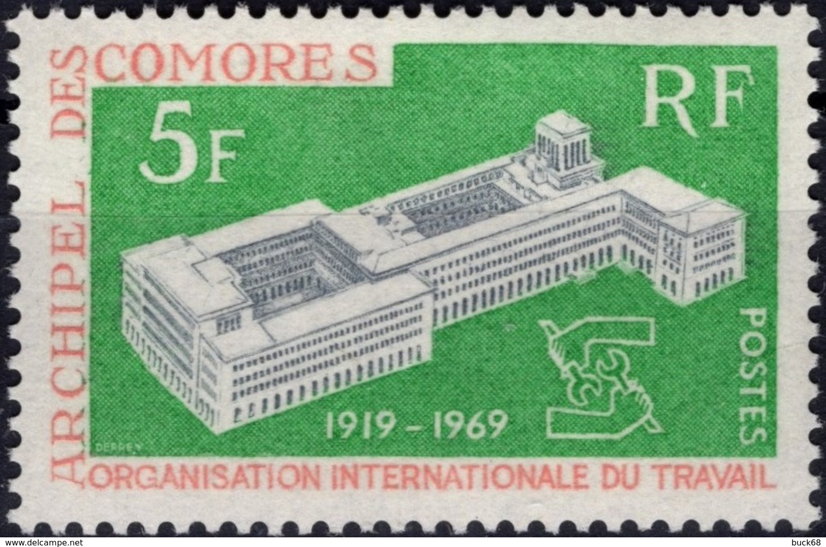 COMORES Poste  55 ** MNH OIT O.I.T. Organisation Internationale Du Travail Siège Anniversaire - Unused Stamps