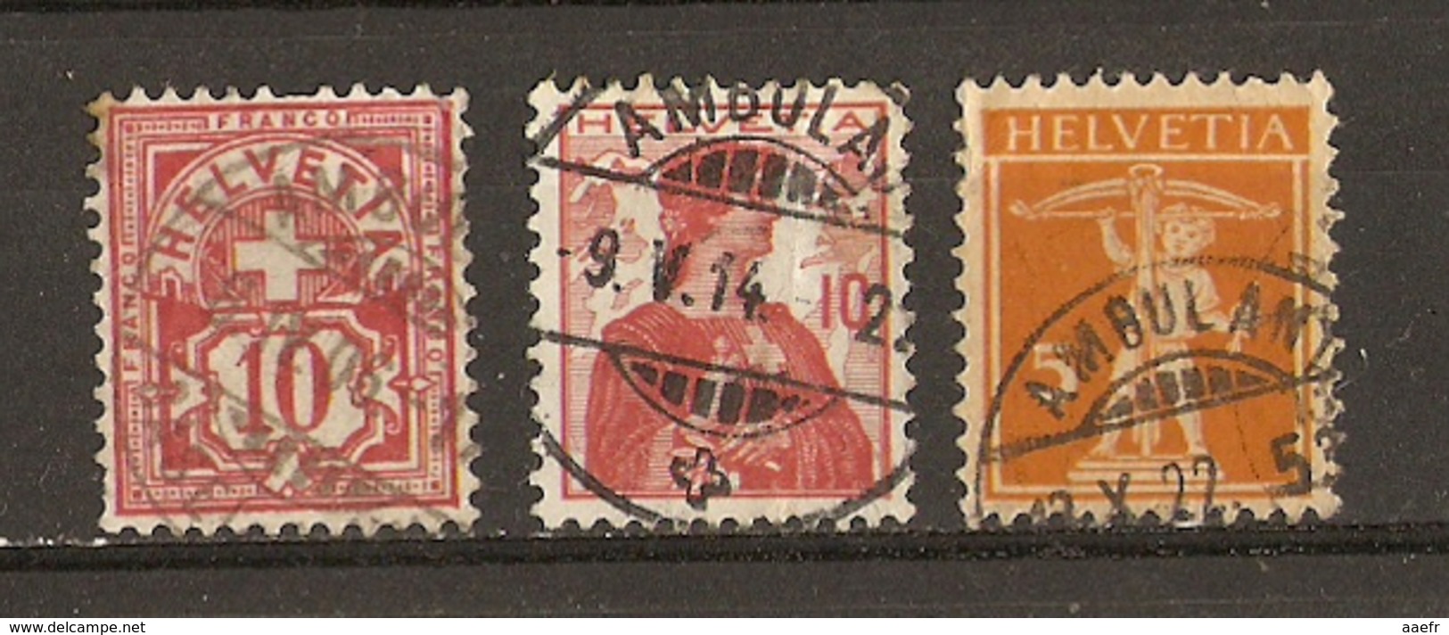 Suisse 1906/22 - Petit Lot De 3° Cachets Ambulants - Armoiries - Helvetia - Walter Tell - Marcophilie