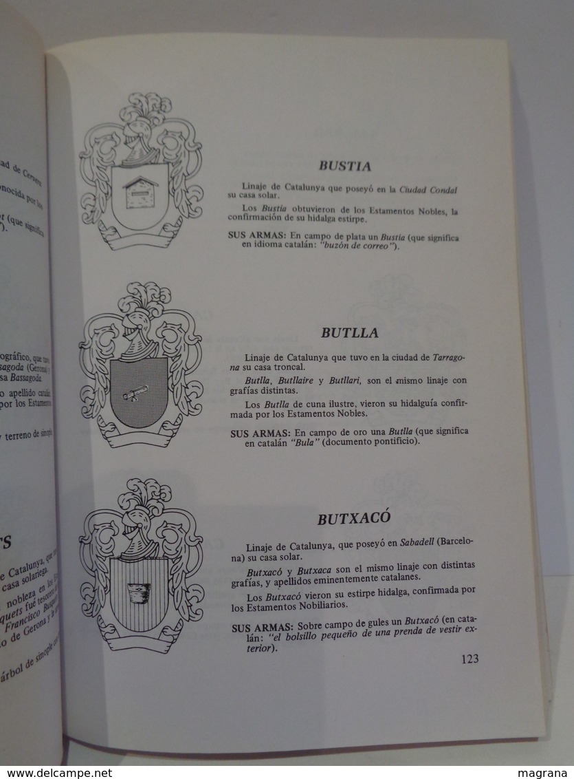 Apellidos Catalanes. Heráldica De Catalunya. Augusto Cuartas. Ed. Paraninfo 1987. - Histoire Et Art