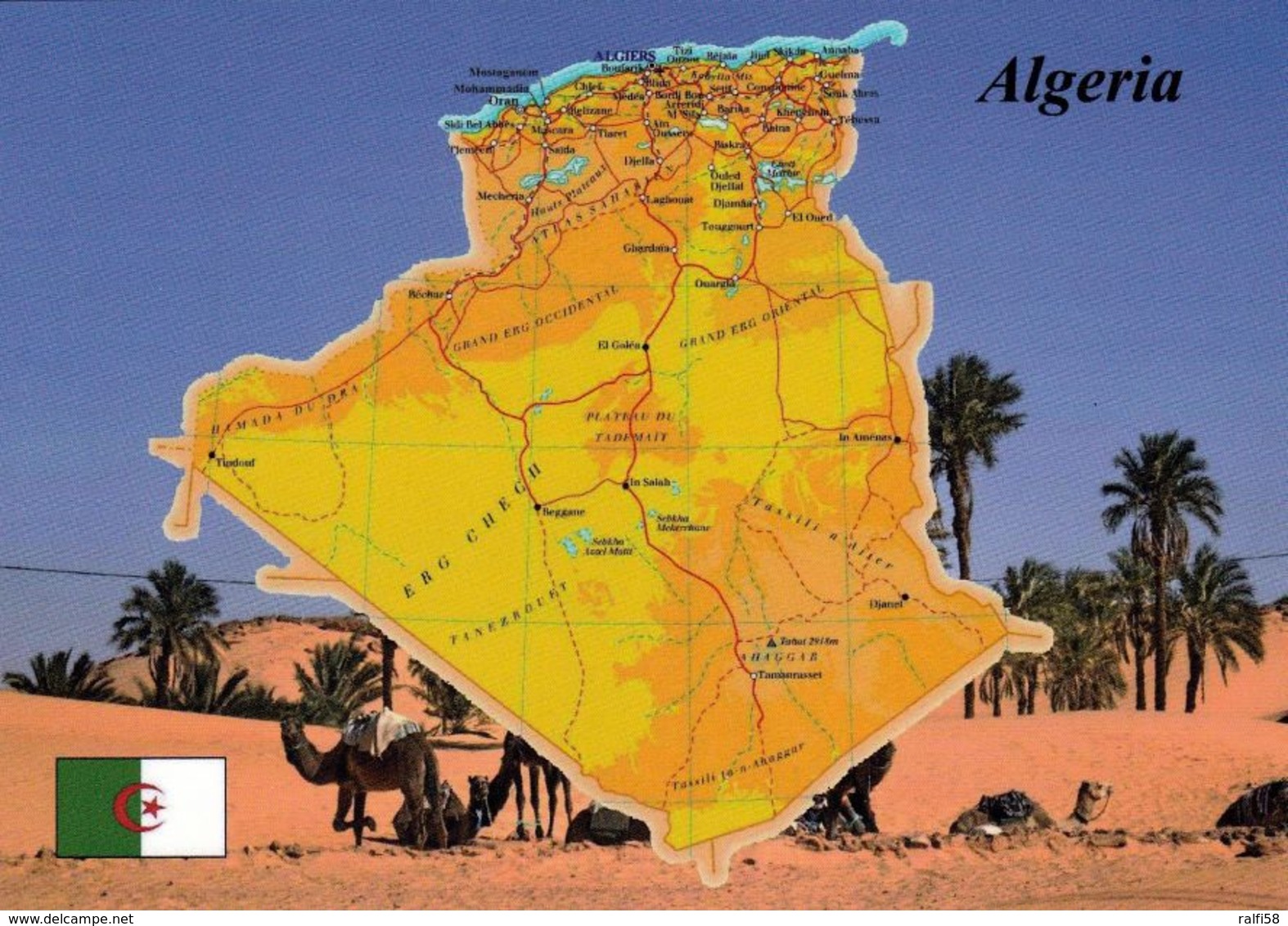 1 MAP Of Algeria * 1 Ansichtskarte Mit Der Landkarte Von Algerien * - Mapas