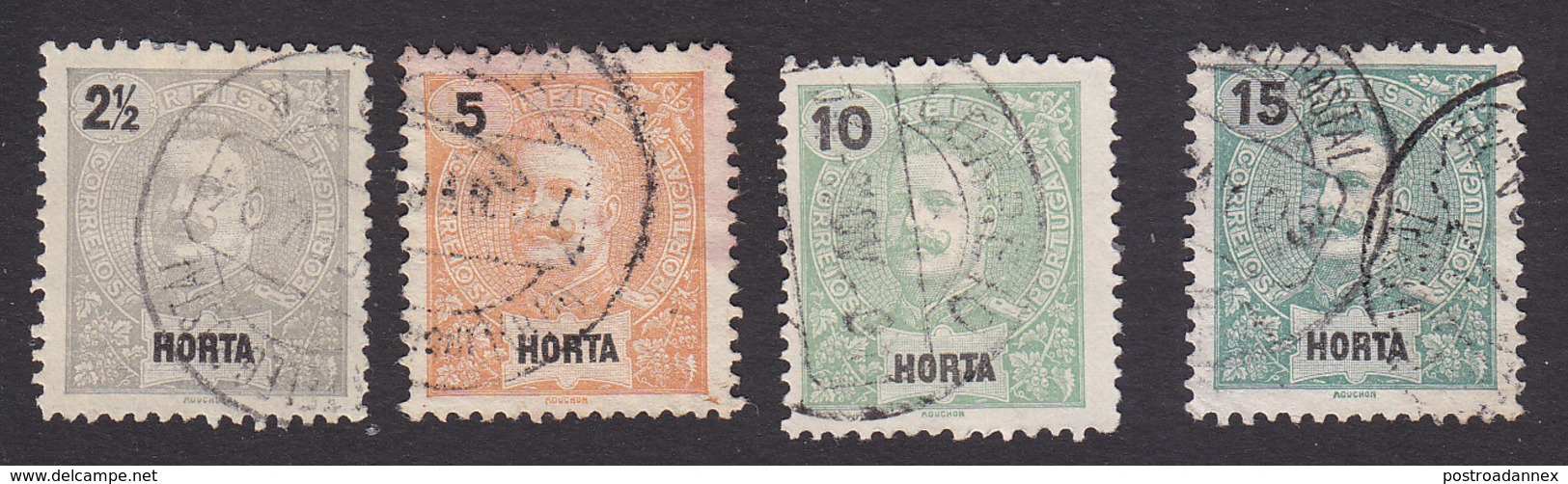 Horta, Scott #13-15, 17, Used, King Carlos, Issued 1897 - Horta