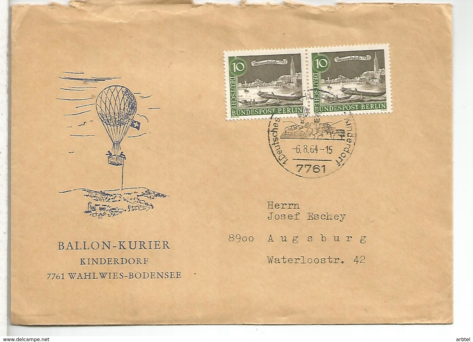 ALEMANIA 1964 BALLON KURIER GLOBO WAHLWIES BODENSEE - Montgolfier