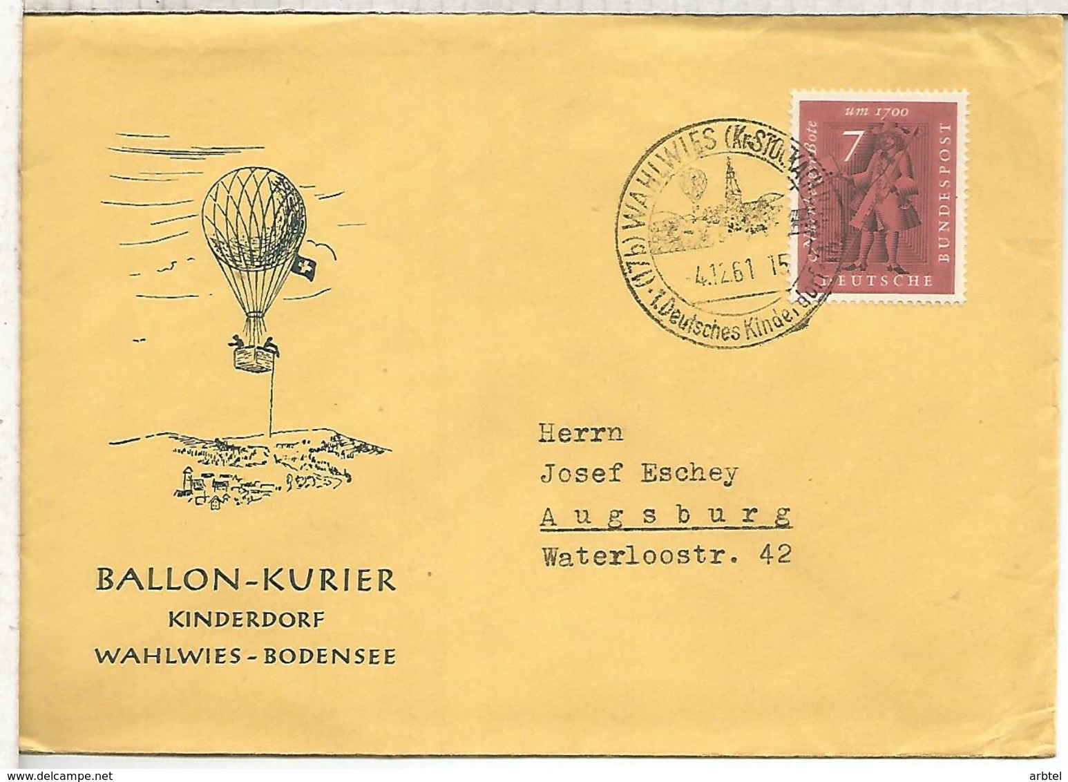 ALEMANIA 1961 BALLON KURIER GLOBO WAHLWIES BODENSEE - Montgolfier