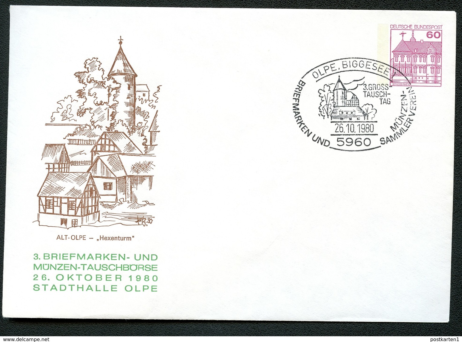 Bund PU115 D2/054 Privat-Umschlag HEXENTURM OLPE Sost. 1980 - Enveloppes Privées - Oblitérées