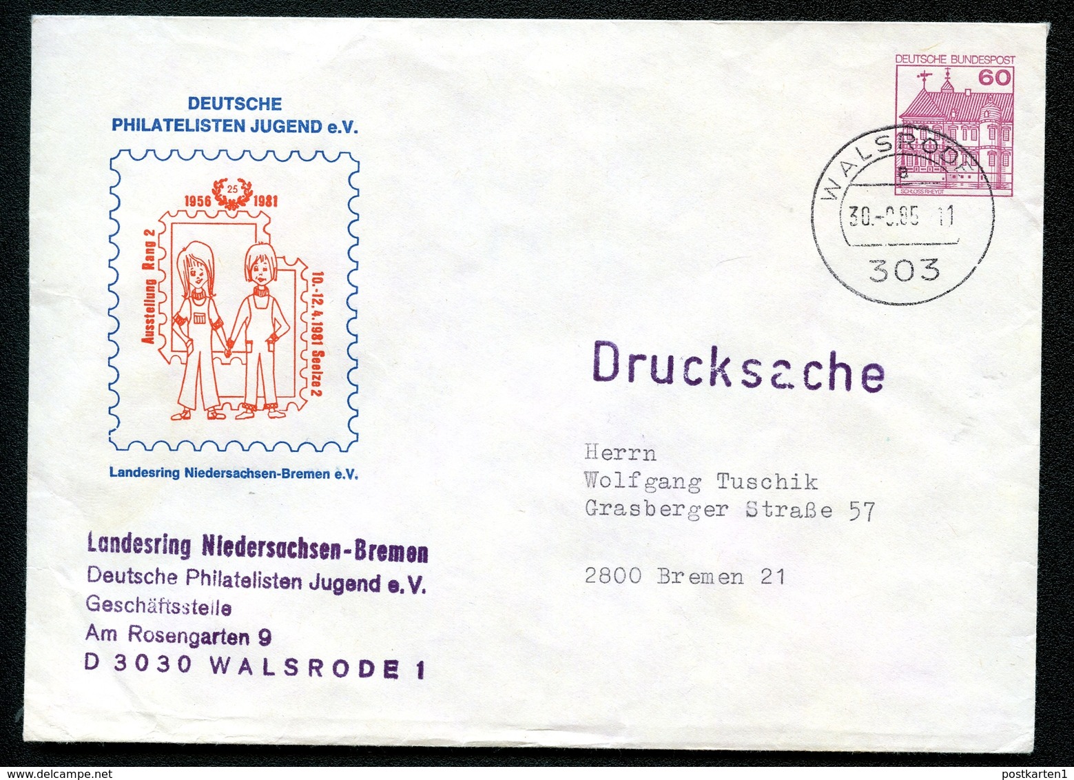 Bund PU115 D2/064 Privat-Umschlag PHILATELISTENJUGEND Gebraucht Walsrode 1985 - Enveloppes Privées - Oblitérées