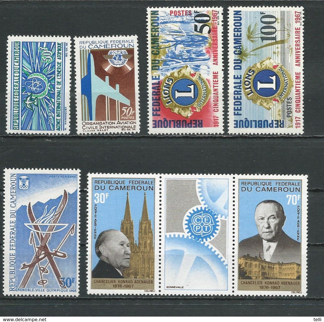 CAMEROUN Scott 455-6, 457-8, C91, C95a Yvert 436-7, 438-9, PA102, PA106-7 (7) ** Cote 11,00$ 1967 - Cameroun (1960-...)