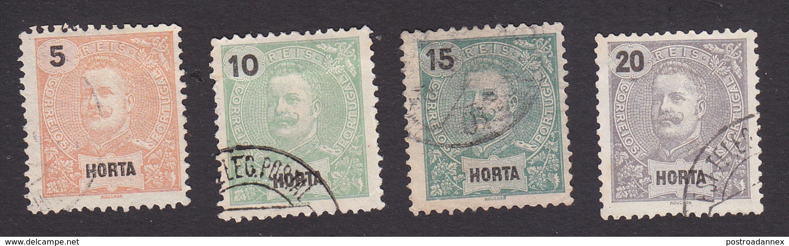 Horta, Scott #14-15, 17-18, Used, King Carlos, Issued 1897 - Horta