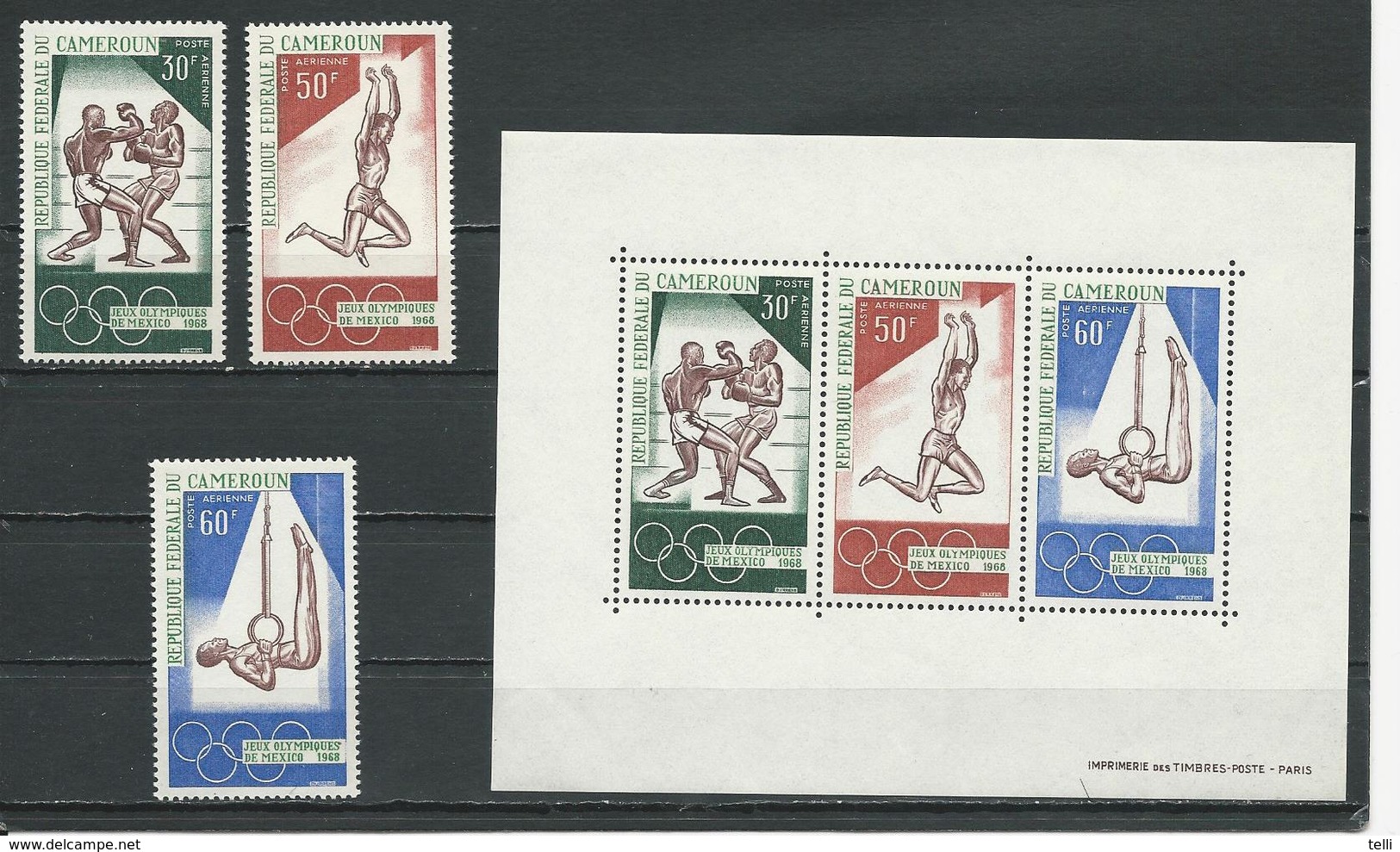 CAMEROUN Scott C107-C109, C109a Yvert PA118-PA120, BF4 (3+bloc) ** Cote 7,50$ 1968 - Cameroun (1960-...)