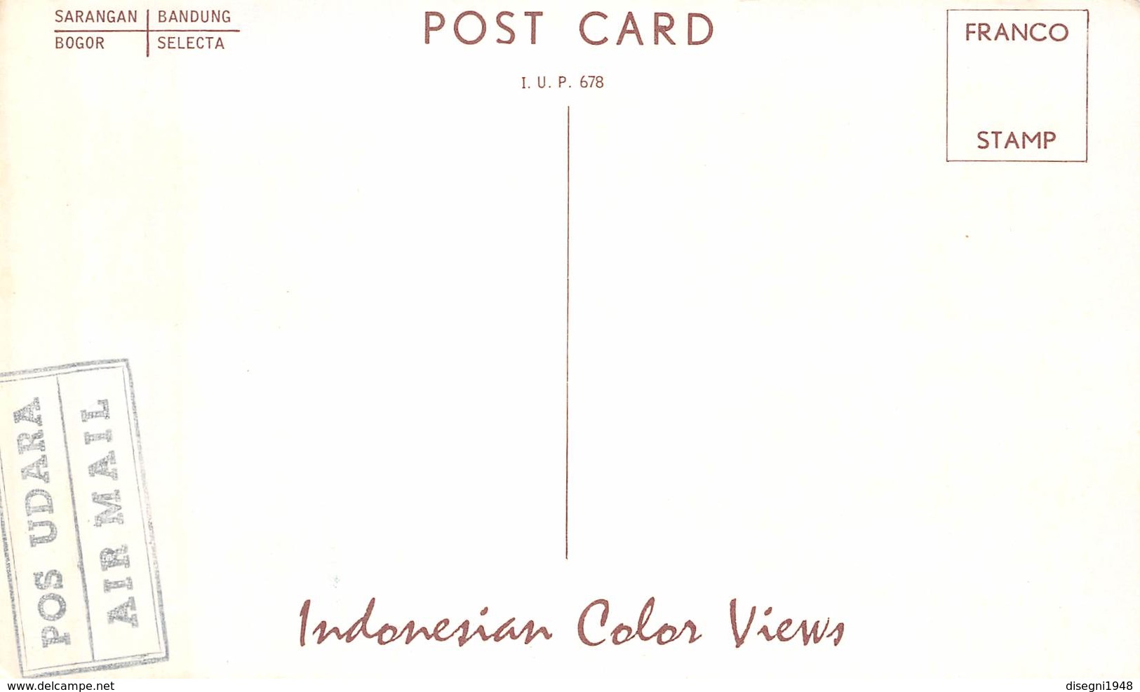 07330 "SARANGAN / BANDUNG / BOGOR / SELECTA - INDONESIA" CART. ORIG. NON SPED. - Indonesia