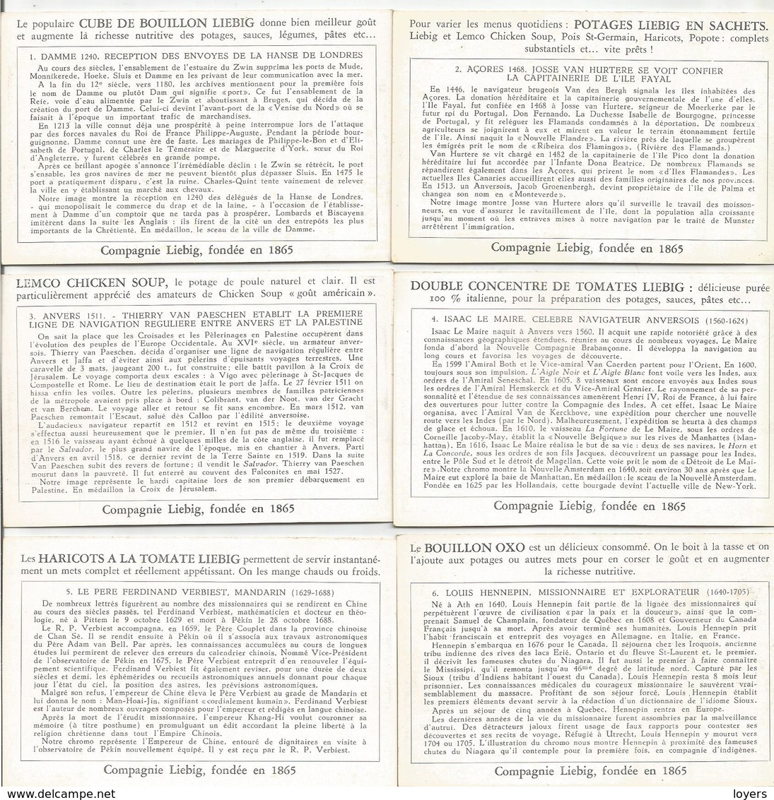 2 Séries De 6 Chromos(1 à 12) Liebig TENTATIVE D'EXPANSION COLONIALE BELGE (scan Verso) - Liebig