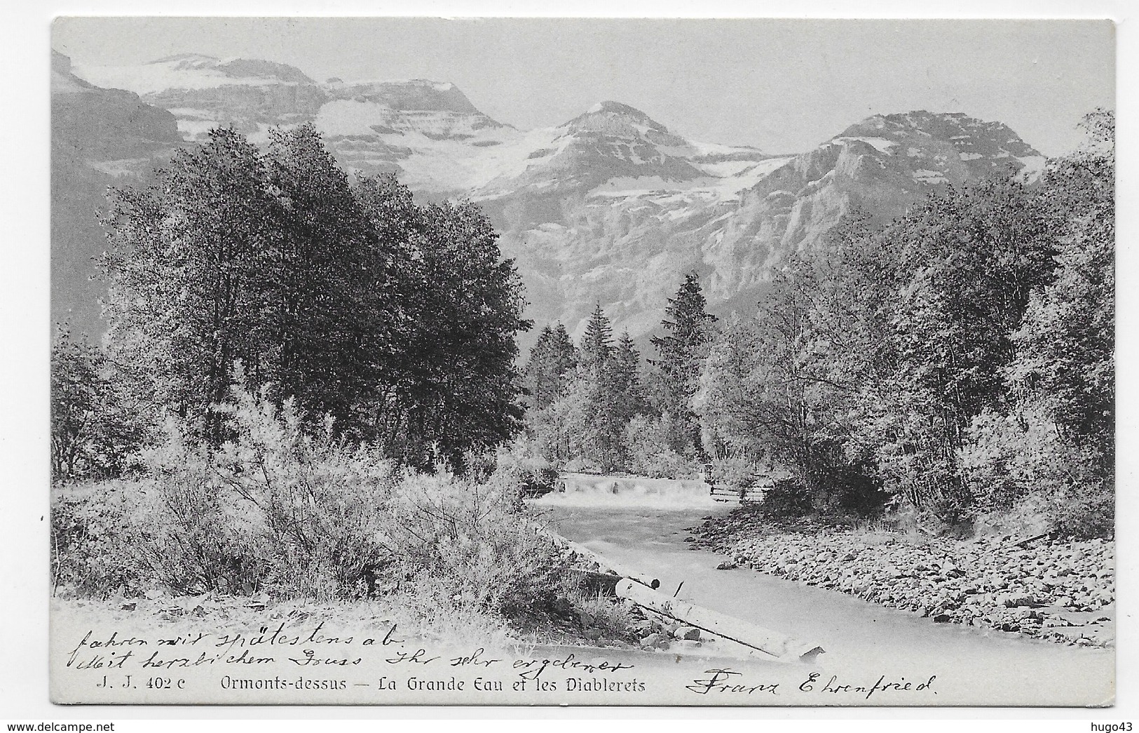 (RECTO / VERSO) ORMONTS DESSUS EN 1905 - LA GRANDE EAU ET LES DIABLERETS  - BEAU CACHET ET TIMBRE SUISSE - CPA VOYAGEE - Ormont-Dessus 