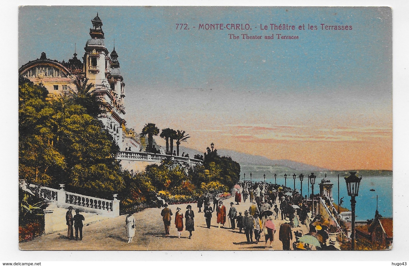 (RECTO / VERSO) MONTE CARLO - N° 772 - LE THEATRE ET LES TERRASSES AVEC PERSONNAGES - CPA VOYAGEE - Opera House & Theather