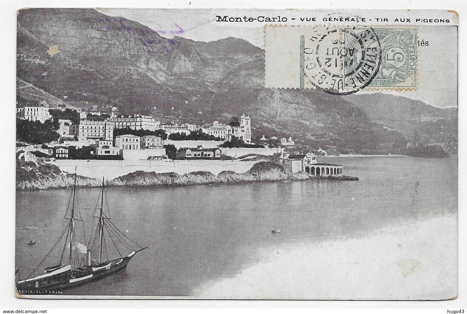 (RECTO / VERSO) MONTE CARLO EN 1906 - VUE GENERALE - TIR AUX PIGEONS - CPA VOYAGEE - Operahuis & Theater