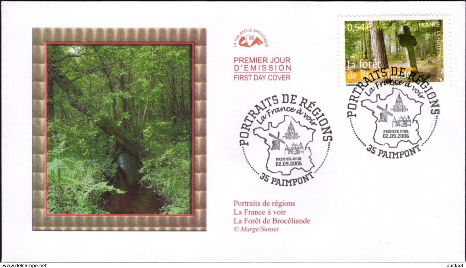 FRANCE Poste 3944 FDC Premier Jour Portait De Régions : La Forêt De Brocéliande Légende Roi Arthur Paimpont - 2000-2009