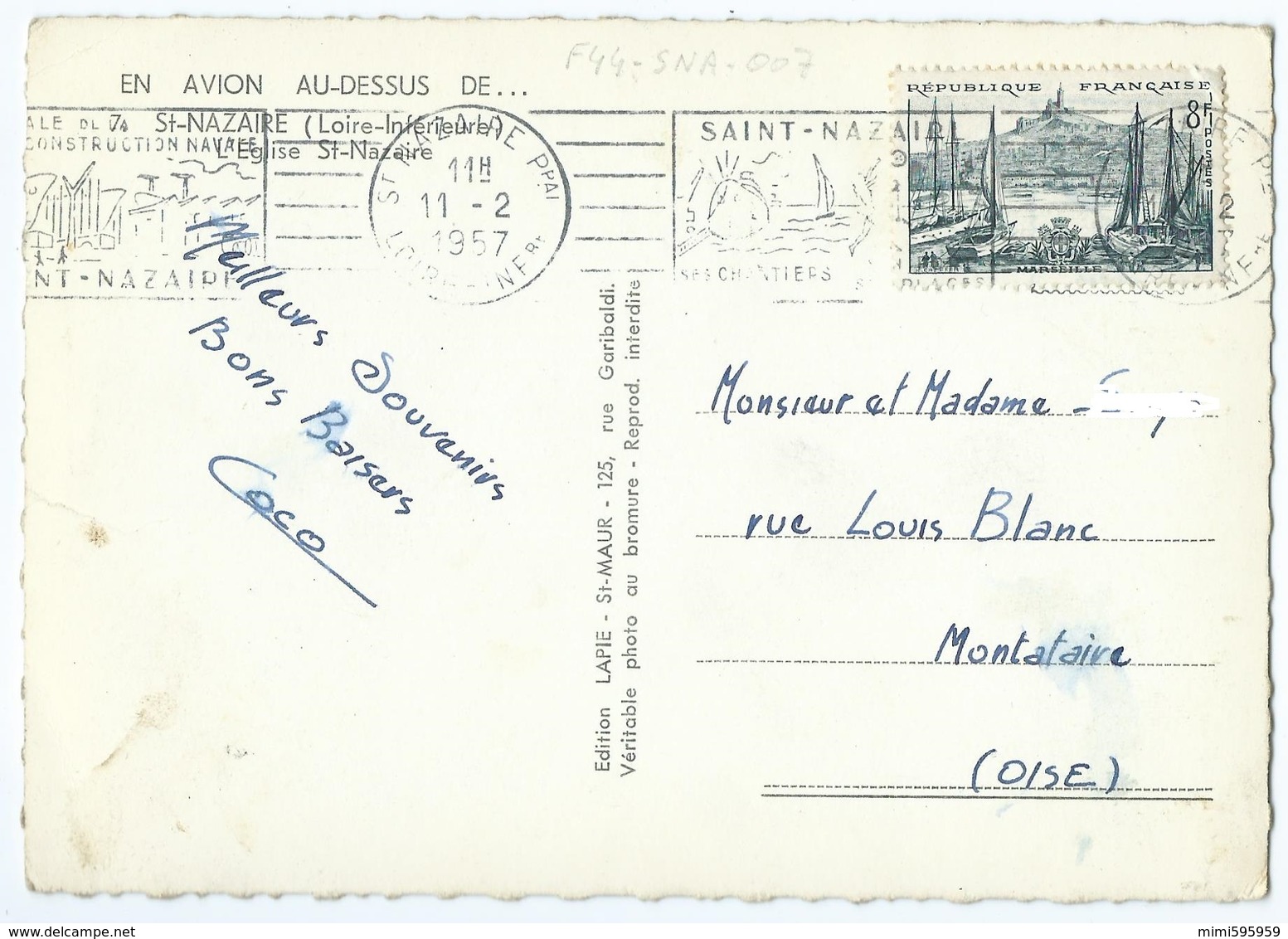 7 - SAINT-NAZAIRE (44) - Eglise Saint-Nazaire Et Environs - Vue Aérienne - Animée - CPSM N&B 1957 -Scan Recto-verso - Saint Nazaire