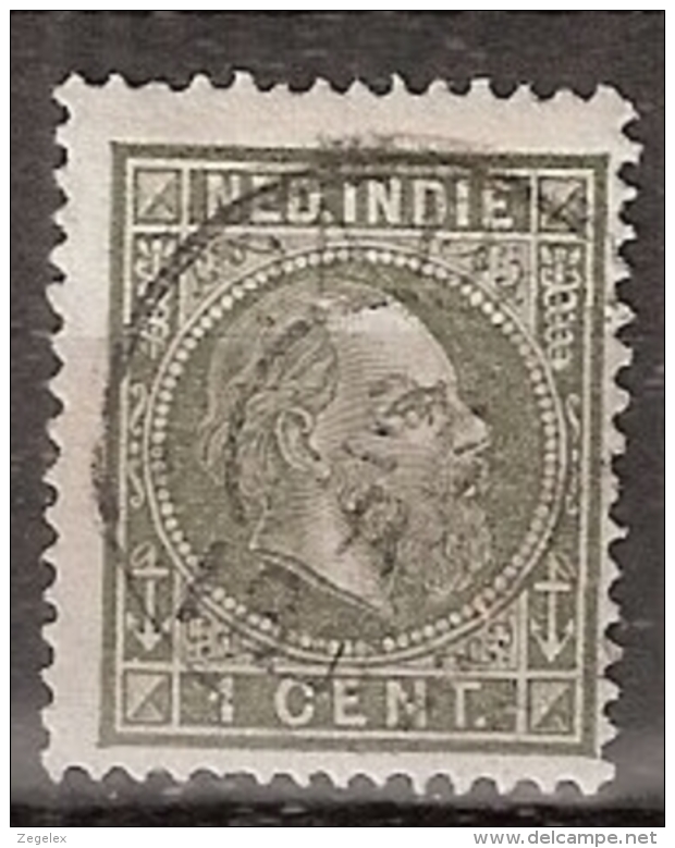 Ned Indie 1870 Koning Willem III. 1 Cent Type 2, NVPH 4E 13,5x13,25 Gestempeld. - Niederländisch-Indien