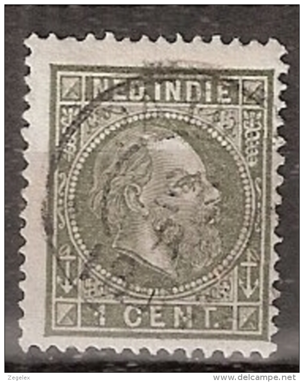 Ned Indie 1870 Koning Willem III. 1 Cent Type 2, NVPH 4E 13,5x13,25 Gestempeld. - Nederlands-Indië