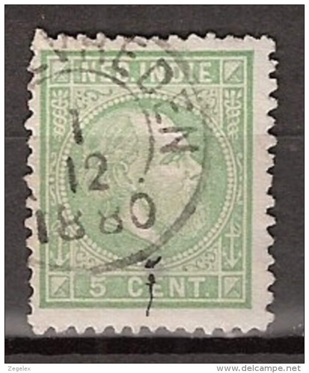 Ned Indie 1870 Koning Willem III. 5 Cent. NVPH 8F 12,5x12 WELTEVREDEN 1-12-1880 - Nederlands-Indië